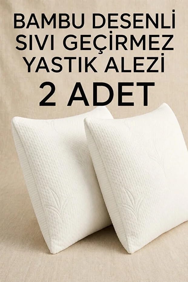 Bambu Desenli Sıvı Geçirmez Yastık Alezi 50x70 cm Fermuarlı 2 Adet