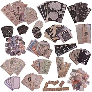 SAVITA 200pcs Vintage Astronomy Astrology Celestial Scrapbook Stickers, 80pcs Self-Adhesive Translucent 120pcs Matte Retro Aesthetic Decorative Stickers for Scrapbooking Journaling Photo Albums