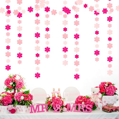 Image of Pink Party-Decorations Streamers-Garland - 52ft Flower Hanging Paper Banner, Birthday Baby Bridal Shower Bachelorette Wedding Decor Hugfond
