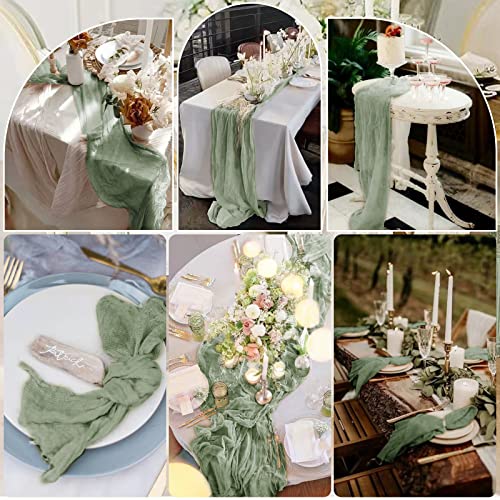 10 Pcs Sage Green Cheesecloth Table Runner 10Ft, Gauze Table Runner For Wedding Reception Sheer Bridal Shower Birthday Party Boho Table Decoration, Rustic Romantic Wedding Runner #TOP5