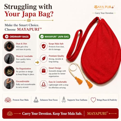 Image of Original Pure Cotton Gomukhi Japa Mala Bag /Chanting Bag or Beads Bag /Jholi /Thole with Zip Pocket and Sakshi Mala Counter (Red)