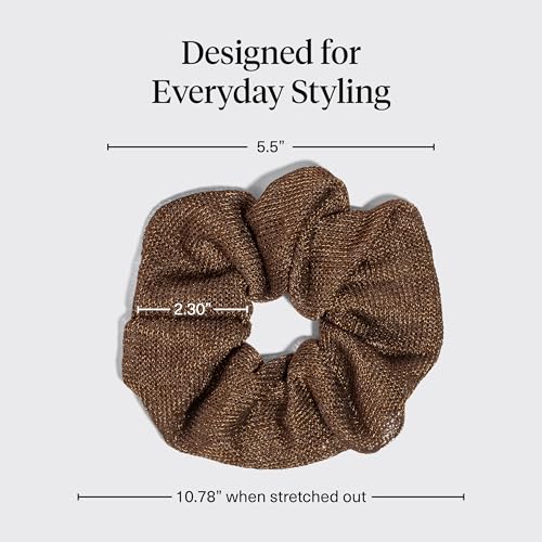 Image of Kitsch Metallic Mesh & Satin Scrunchies For Women - Recycled Fabric Hair Ties for Secure Hold, Comfortable Wear | Softer Than Silk Scrunchies For All Hair Types - Black & Chocolate, 2pcs