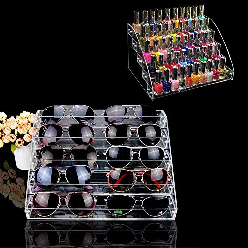 Healthcom 5 Tiers Clear Acrylic Organizer Holder Display Stands Nail Polish Organizer Makeup Table Retail Store Display Case Cosmetics Shop Store Candy Storage Eyeglass Stand Goods Shelf Case #TOP2