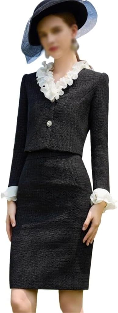 Two Sets of Wooden Ear Formal Dress Small Fragrance Set Skirt Black Spring and Autumn Professional Suit