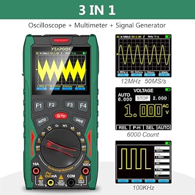 3 in 1 Handheld Digital Oscilloscope Multimeter Portable Oscilloscopes, 12MHz Bandwidth, 50MSa/s Sampling Rate with Multimeter and Signal Generator (YP101A)