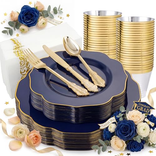 NOCCUR 175PCS Blue Plastic Plates with Disposable...