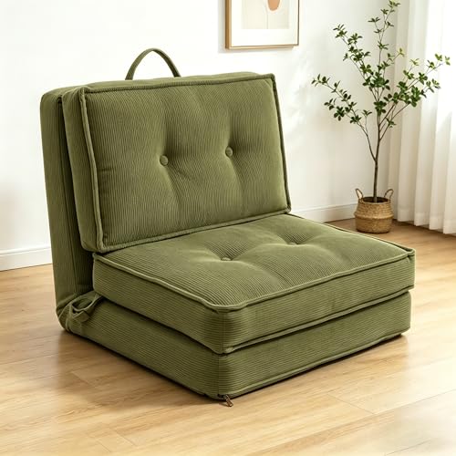 Fabulcozy Fauteuil Convertible 1 Place 4 en 1, Canapé Chauffeuse Lit Réglable 5 Positions avec Dossier Inclinable, Fauteuil Dormir avec Confort Enveloppant pour Salon Chambre