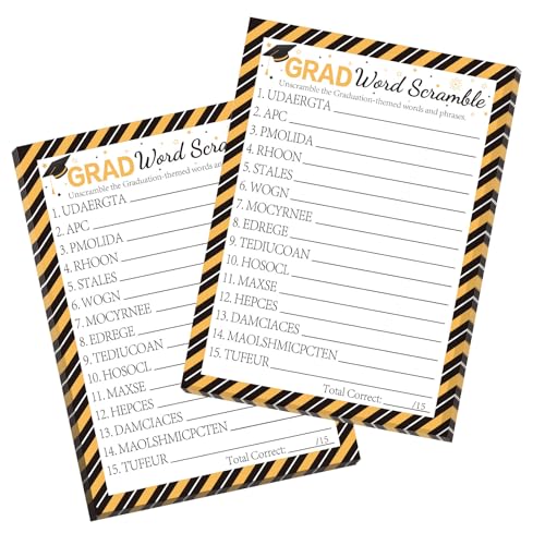COCHIE 30 Players Graduation Party Games for Adults Large Groups, Grad Words Pictionary Game, Word Scramble Riddle Game with Answer Key, Graduation Parties Supplies Favor (Word Scramble)