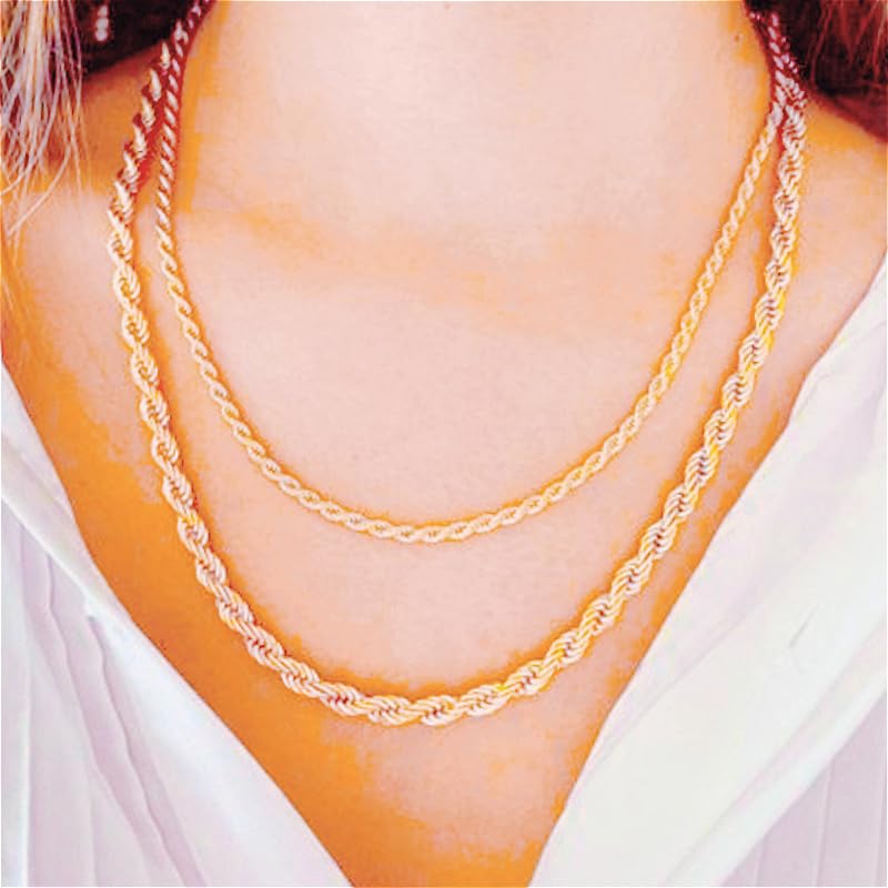 14K Solid Yellow Gold Rope Chain Necklace, 1.5mm，2.0mm，3.0mm,4.0mm with Diamond-Cut Accents, Unisex Gift (Available in 16-36 Inch Lengths)4