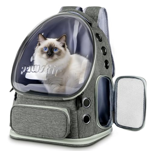 Pawstrip Cat Backpack Carrier with Large Space Bubble Window, Airline Approved Breathable Pet Carrier for Small Dogs Cats up to 15lbs, Foldable for Travel Hiking & Outdoor Use