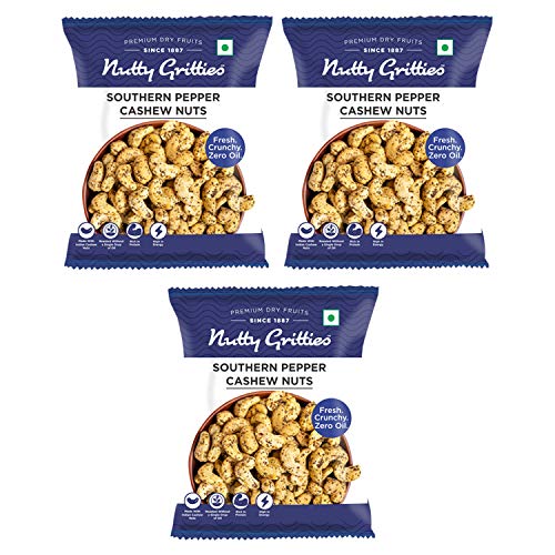 Image of Nutty Gritties Salted Cashews Nuts, Roasted Pepper ((Pack of 3 - Each 28g))