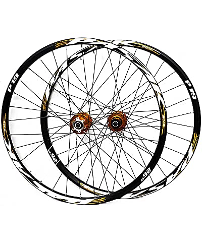 LJJ 26/27.5/29" Mountain Bike Wheelset Double-Walled Alloy Wheel Rims 32H Sealed Bearing Hub Disc Brake Quick Release 7-11Speed,Gold,29 inches