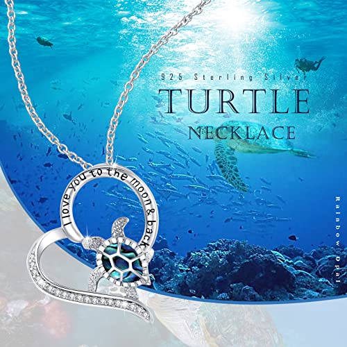 Aoveao Turtle Necklace 925 Sterling Silver Ocean Sea Turtle Pendant Necklace,Heart I Love You To The Moon And Back Necklace,Hawaii Beach Theme Turtle Jewelry Gifts For Women Girls Turtle Lovers #TOP5
