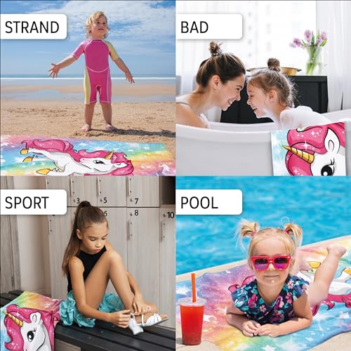 TAMEOLIE Einhorn Handtuch 70x140cm Kinder Mädchen 100% Baumwolle, Badetuch, Strandtuch, Strandhandtuch, Unicorn, Soft, schnelltrocknend, weich, Pferd