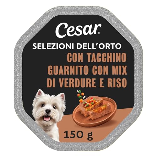 Cesar Cibo per cani Seleczioni dell'Orto con tacchino, con cuore di verdure e mix di riso, 150 g (confezione da 1), 14 ciotole