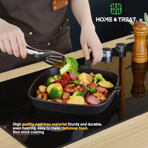 Home & Treat Heavy Duty Skillet Grill Frying Pan | Non Stick Cast Iron Square Griddle Pan for Steak Meat Bacon and Fish | Easy Grip Handle Cookware All Hob (H&T-05) - Image 6