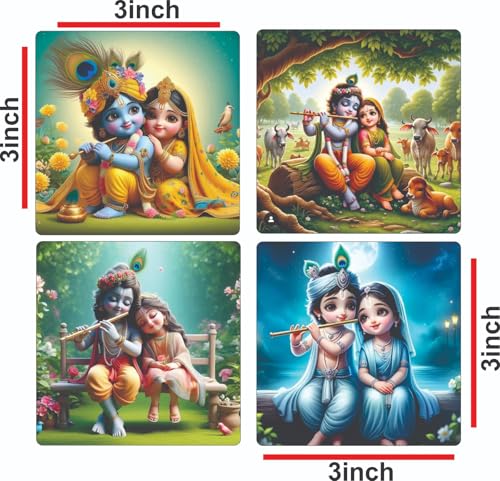 Image of Jwalpa Collection Fridge Magnet Baby Animal Decorative for almirah Set of 6 Refrigerator MDF Wooden Home Kitchen Decor Magnets, Washing Machine,Study Table Stylish, Cafe, Office (Radha Krishna)