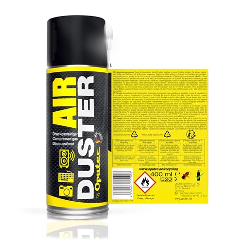 Oputec Air Duster 6x400ml : pack de bombes à air comprimé avec rallonge - 2