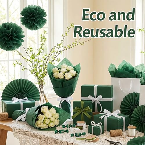 Image of Bobobag 100 Sheets Forest Green Tissue Paper 20 inchX14 inch Tissue Paper for Gift Bags, Gift Wrapping Tissue, Christmas Tissue Paper Anniversary Holiday Decoration Arts Craft