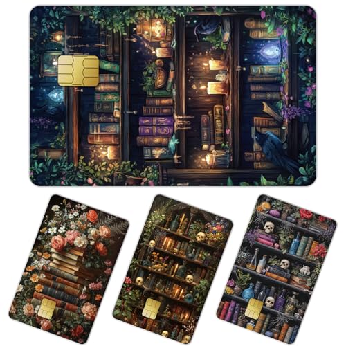 Vintage Books Credit Card Skin - 4 Pcs Retro Floral Debit Card Stickers Covers for Women, Cottagecore Aesthetic Flowers Personalized Waterproof Debit Cards Skin for Key Transportation