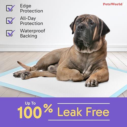 Image of PETSWORLD Giant Dog Potty Pads, Odor-Eliminating, 36 inch x 36 inch, Ultra Absorbent 5-Layer Leak-Proof Training Pads for Dogs & Cats (36x36, 25 Count)