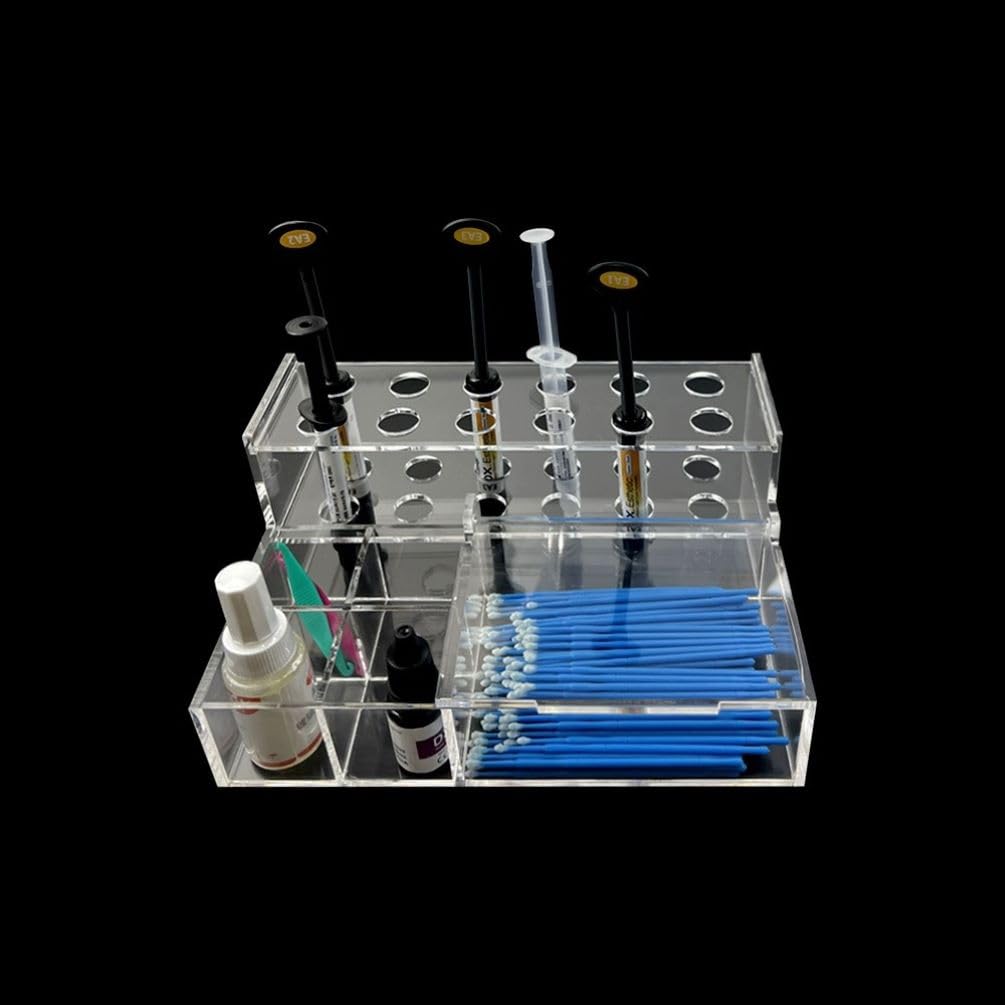 Dental Syringe Acrylic Organizer, Multi-Function Dental Syringe Holder Composite Organizer Transparent Resin Holder for Medical Composite Resin Adhesive Syringes, Resin Placement Rack (Large)