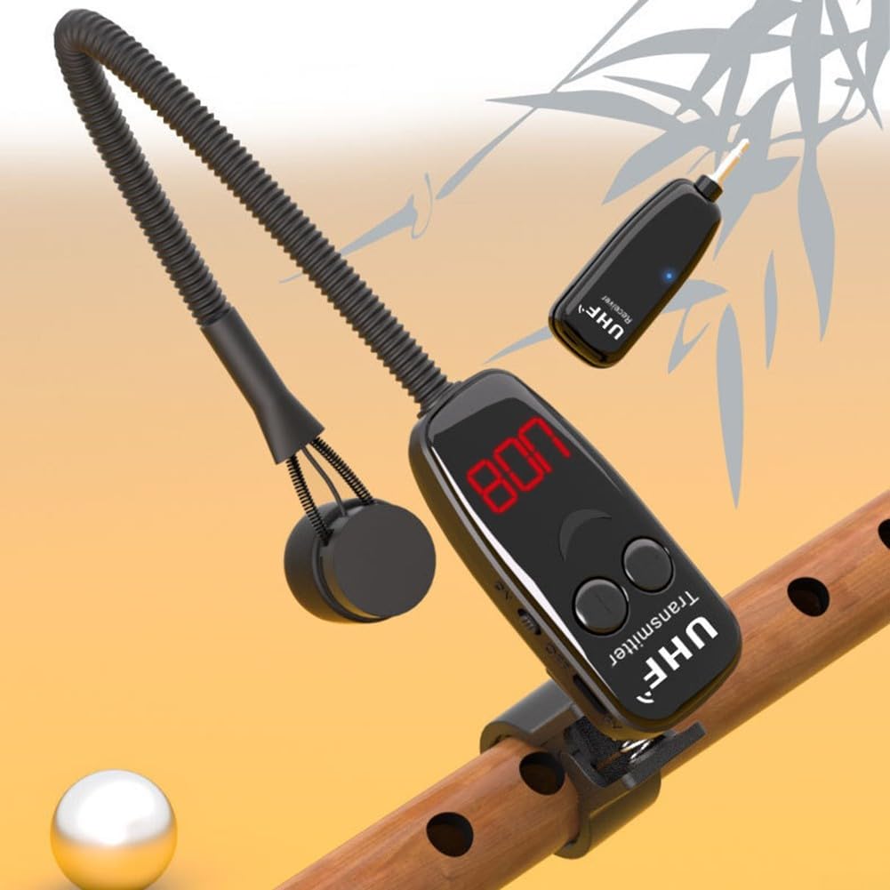 UHF - Sistema microfonico wireless per flauto e dizi, trasmettitore ricevitore U-Band con jack da 3,5 mm, portata 40 m, anti-interferenza per strumenti a fiato, insegnamento