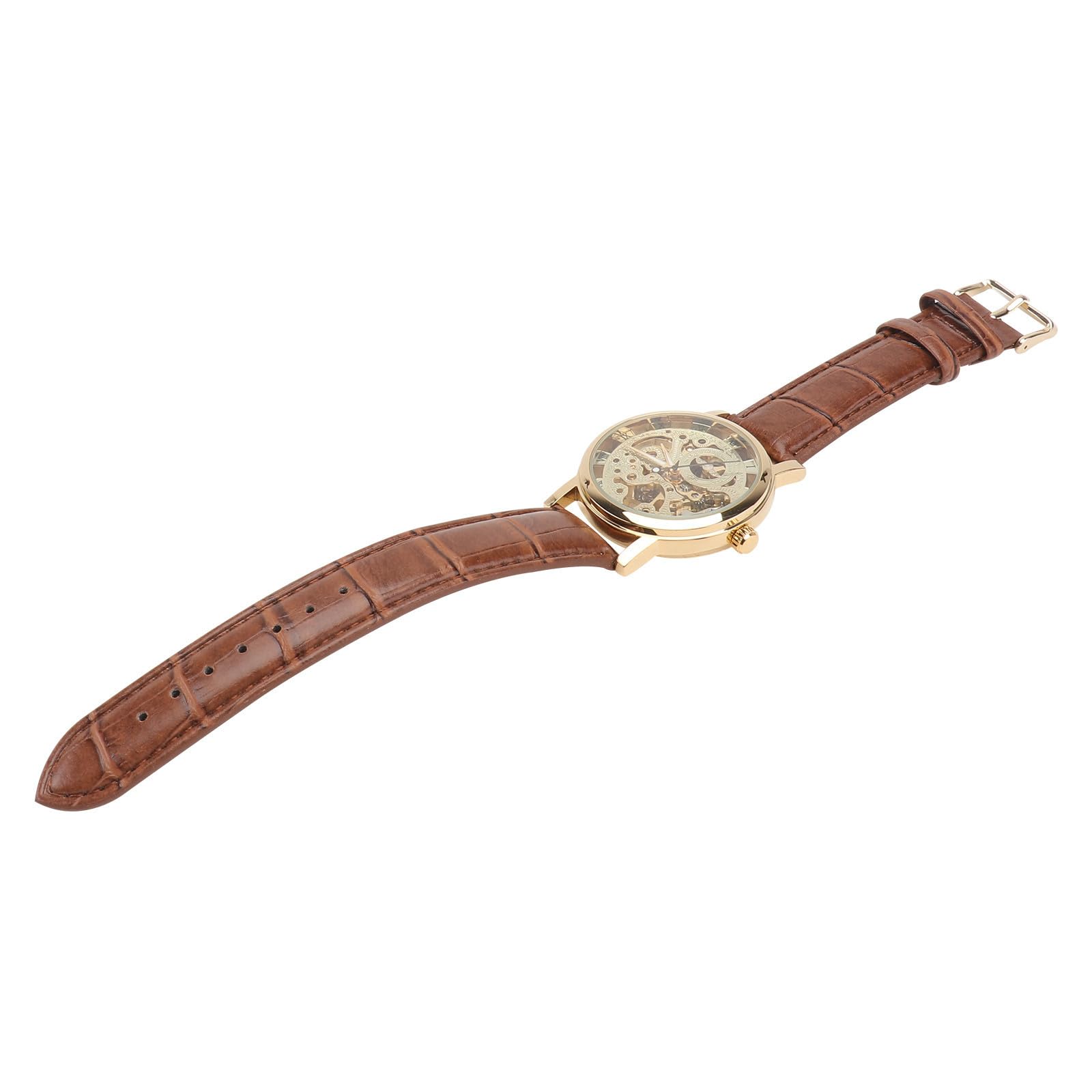 Baluue Orologio Meccanico Automatico da Uomo in Acciaio Inossidabile con Quadrante Tondo Oro e Cinturino Confortevole, per Uso Quotidiano