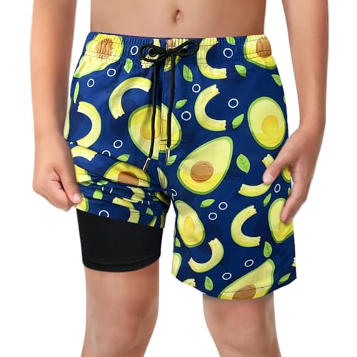 Image of Boys Swim Trunks with Boxer Brief Liner Compression Anti Chafe Swimming Shorts Stretchy UPF Quick Dry Swimsuit