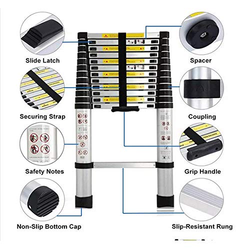 Aluminum Telescoping Extension Ladder Telescopic Ladder Multi Purpose Ladder, 330 Pound Capacity (8.5 Feet)