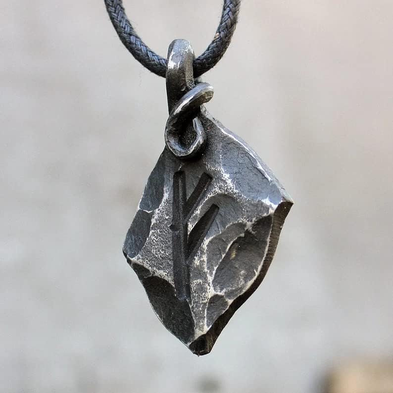NauticalMart Forged Iron Fehu Feoh Fe Rune Amulet Runic Nordic Pendant Talisman Necklace Viking Jewelry Gift