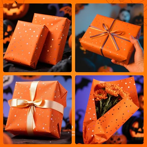 Image of Orange Glitter Tissue Paper for Gift Bags 36 Sheets 14x20 Inch - Recyclable Wrapping Paper for Halloween, Fall, Thanksgiving Party & Festival Decorations DIY Craft Supplies