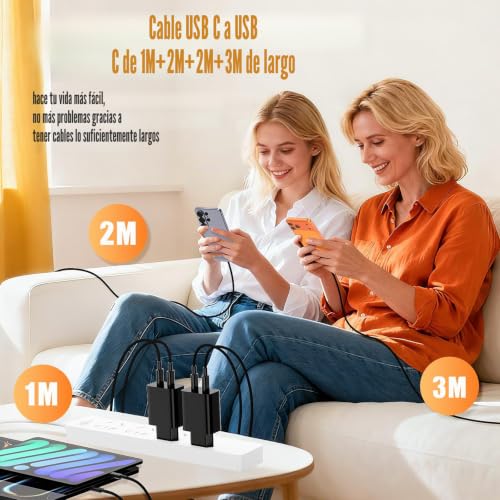 Cargador USB C rápido para Samsung Galaxy S26 Ultra y Note con 2 cables tipo C 7