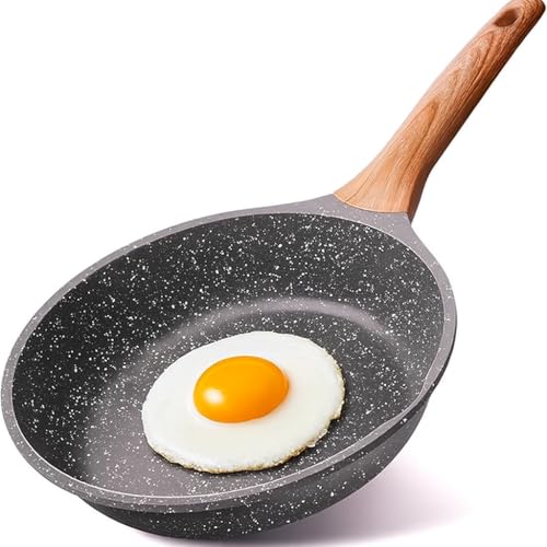 Frigideira Antiaderente de Mármore Duratta Alta Resistência, Saudável, Durável e Fácil de Limpar - Frita sem Óleo, Design Moderno com Cabo de Madeira Ergonômico Uso em Fogão a Gás, Elétrico e Indução