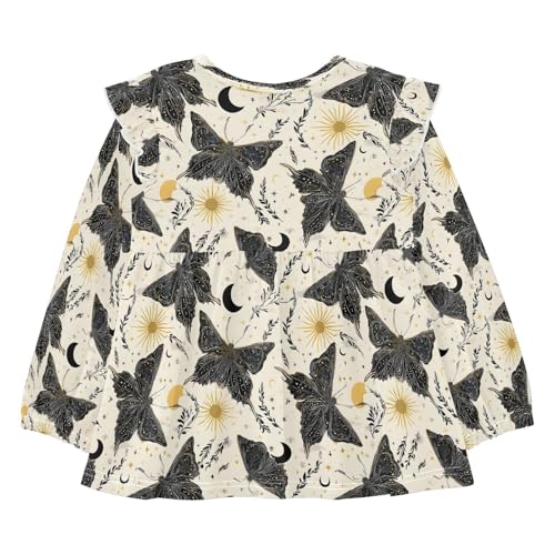 Black Butterflies with Sun Girls Shirts Cotton Long Sleeve Ruffle Toddler Tee Tops2