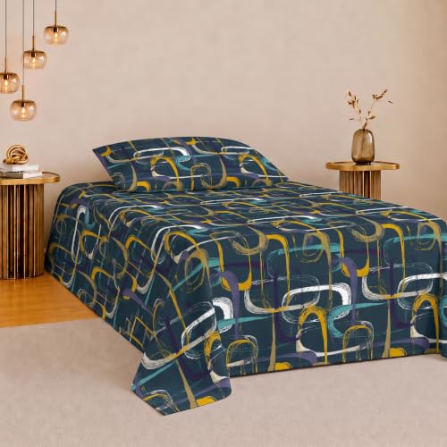 Image of IVAZA 260 TC Soft Ezyption Cotton Floral Single Bed Sheet - Single bedsheet with 1 Pillow Cover Hypoallergenic, Brethable, (Size- 90 x 60 Inch Light Turquoise