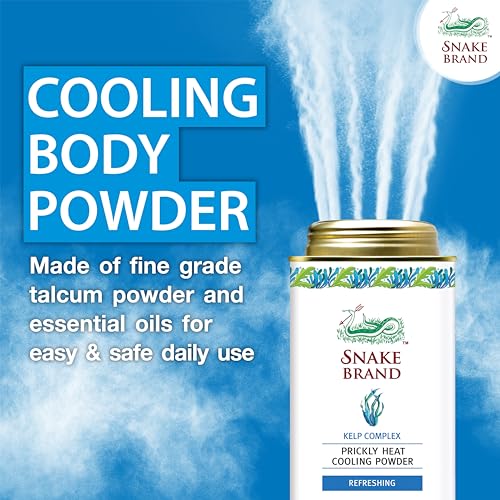 Snake Brand Prickly Heat Cooling Powder for Everyday Use - Anti-Chafing, Heat Rash Relief, Ocean Fresh Kelp Scent (9.9 Oz / 280g) - Image 3