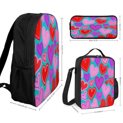 Love 3pcs Lightweight Travel Backpack Printed Backpack With Lunch Pack Storage Box Case2