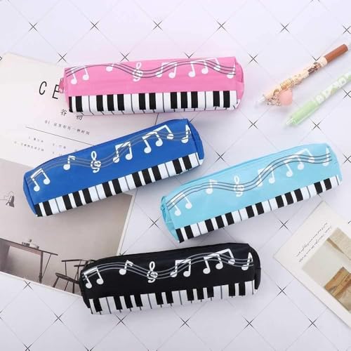 Image of Music Note Design Pencil Case - Zippered Organizer with Piano Keyboard Print, Durable Fabric for School, Office and Art Supplies (Black Square)