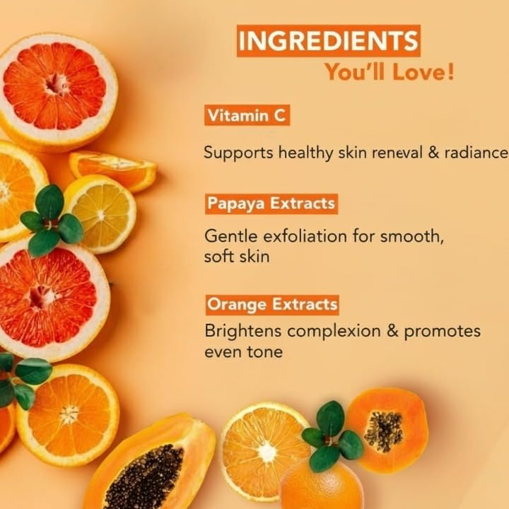 Vitamin C Foaming Face Wash with Papaya & Orange Extracts | Built-In Silicone Brush for Deep Cleansing & Glowing Skin | Paraben & Sulphate Free | For Women & Men | 150ml