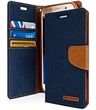 GOOSPERY Canvas Wallet for Samsung Galaxy S7 Case (2016) Denim Stand Flip Cover - Blue Navy