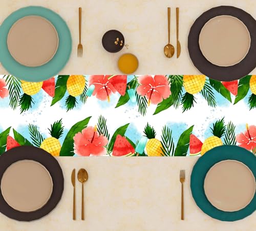Farmnall Linen Watercolor Pineapple Watermenlon Summer Table Runner Summer Hawaiian Party Hawaii Party Decorations And Supplies For Home 13X72 Inch thumb #2