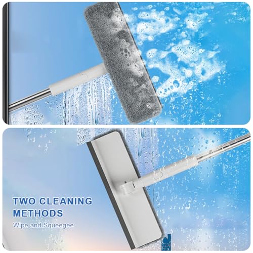 Image of HASTHIP 43 Inch Long Handle Window Cleaner Wiper - 2 in 1 Window Glass Cleaning Tools Mirror Cleaning Wiper for Home, Car Windows, and Sliding Glass Doors