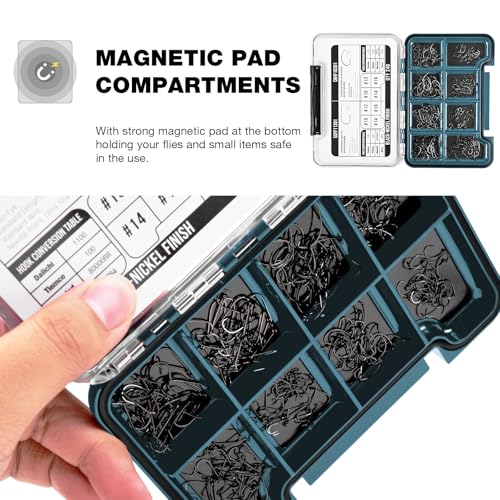 Image of SF 10# 12# 14# 16# Fly Tying Hooks Kit Assortment Micro Barbed High Carbon Steel Standard Dry Curved Nymph Scud Pupa Fly Fishing Hook 240Pcs with Waterproof Magnetic Hook Box