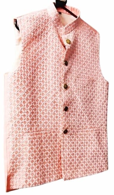 Men's Pink Embroidered Nehru Jacket-picture-46