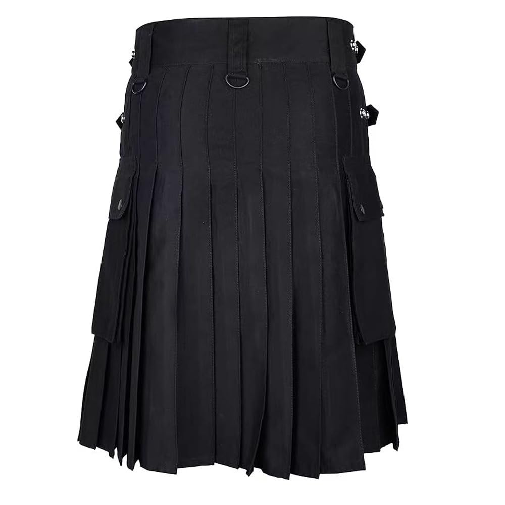 BaronHong Tartan Utility Kilts for Men Tartan Kilt avec Bretelles et Grandes Poches Cargo