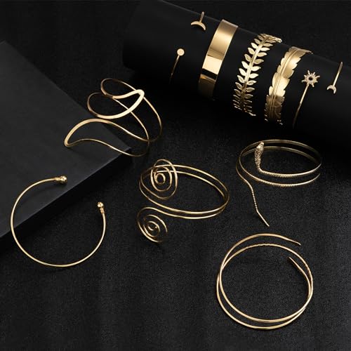 RIOSO 10 Pieces Gold Arm Cuff Upper Arm Band Cuff Bracelets Adjustable Bangle Armband for Women Arm Accessories Jewelry4