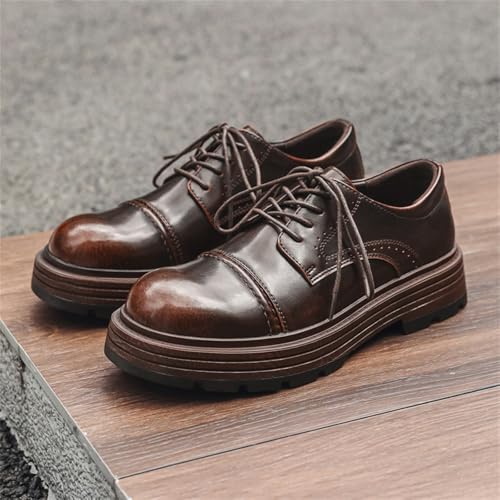 Mens Leather Fashion Business Platform Oxford Shoes Casual Shoes Dress Formal Leather Round Toe Wedding Derby Shoes Lace Up Walking Low-top Formal Shoes3