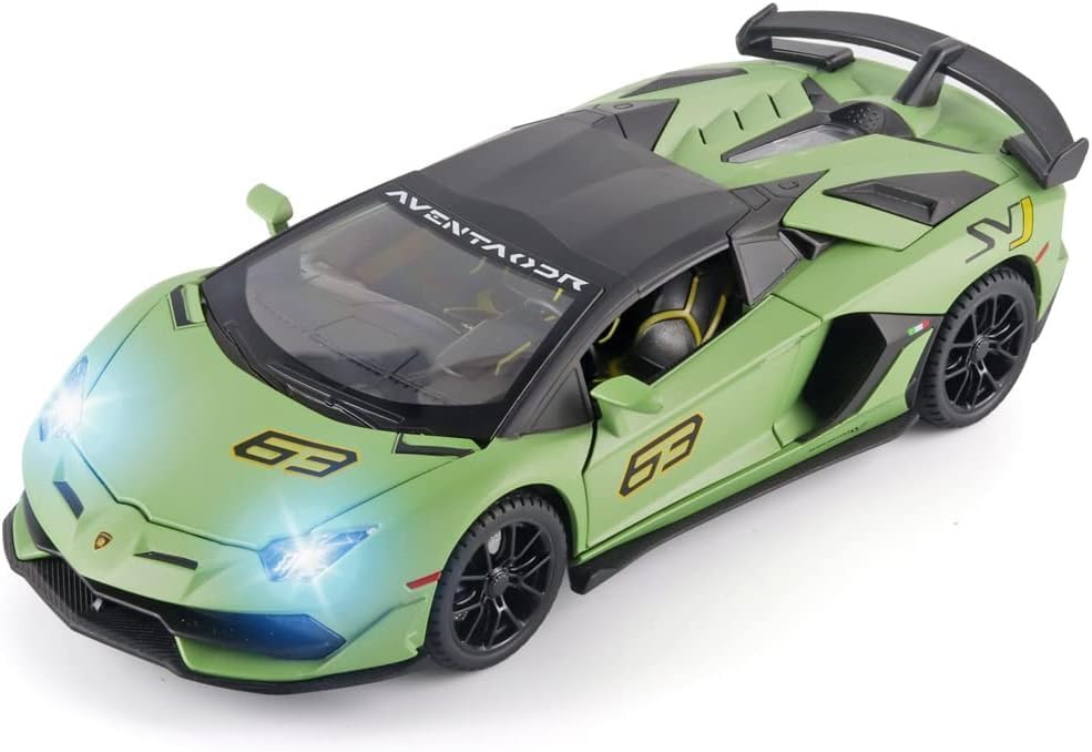 Image of 1:24 Big Size Lamborgini SVJ63 Scale Model Car - Exclusive Alloy Metal Pull Back Die Cast Car Toy with Openable Doors, Light & Music - Best Gifts for Kids【Colors as Per Stock】