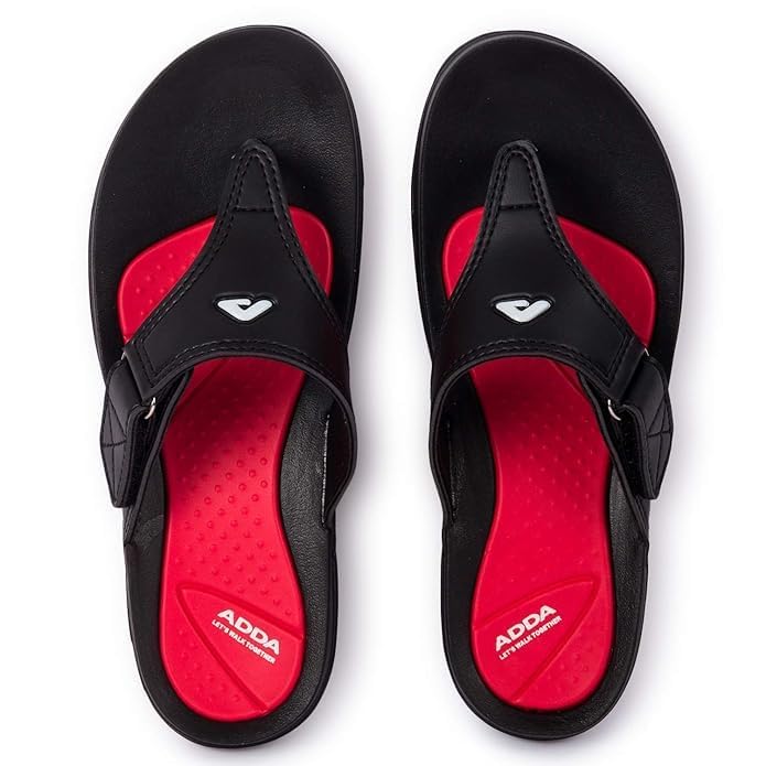 Image of Adda STAR-1 || Durable & Comfortable || EVA Sole || Lightweight || Fashionable || Super Soft || BEIGE RED || Outdoor Slipper || Slipper for Women (BLACK /RED, 8)